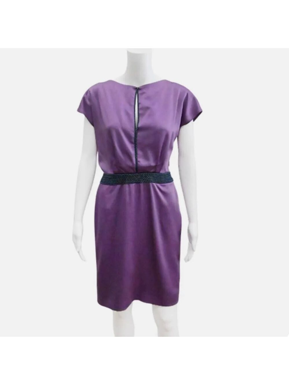 ZAC POSEN Lilac Silk Peek-A-Boo Front Bead Belt Draped Back Dress, size 6